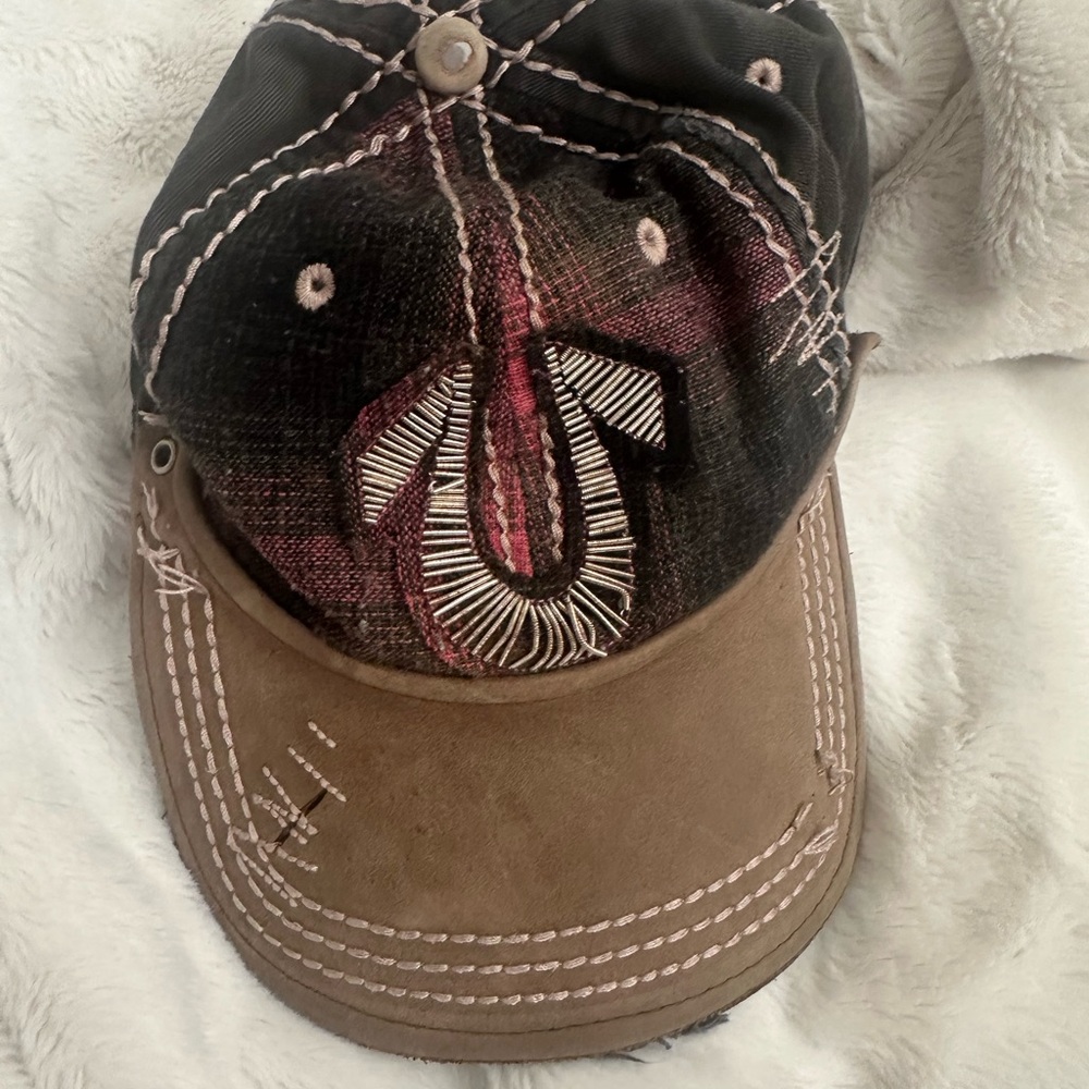 True Religion Black and Brown Distressed Cap
